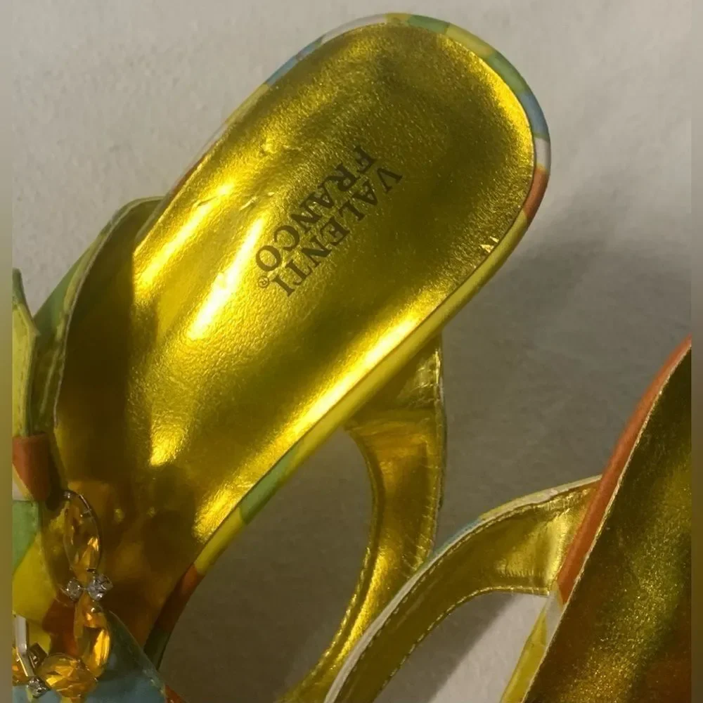 Valenti Franco Womens Nelly Jeweled Open Toe Multicolor Strappy Sandals Sz 8.5 M